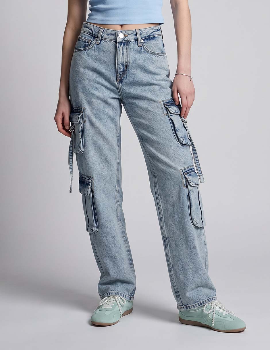 Jeans cargo straight a la cintura para mujer