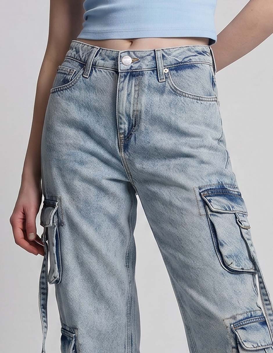 Jeans cargo straight Hugo Blue a la cintura para mujer