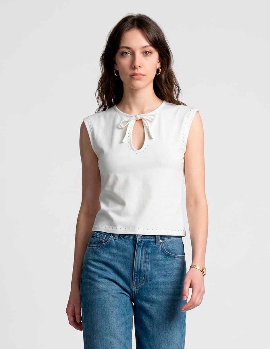 Top the are cuello redondo tirante ancho