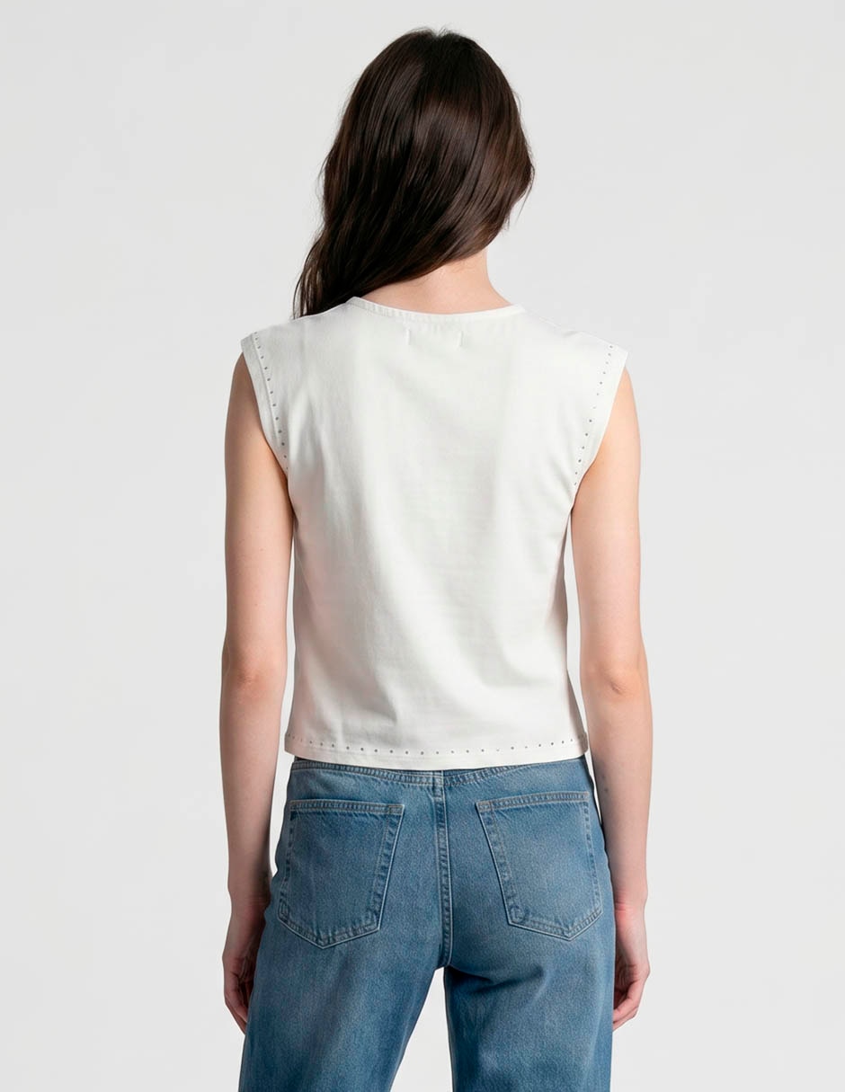 Top the are cuello redondo tirante ancho