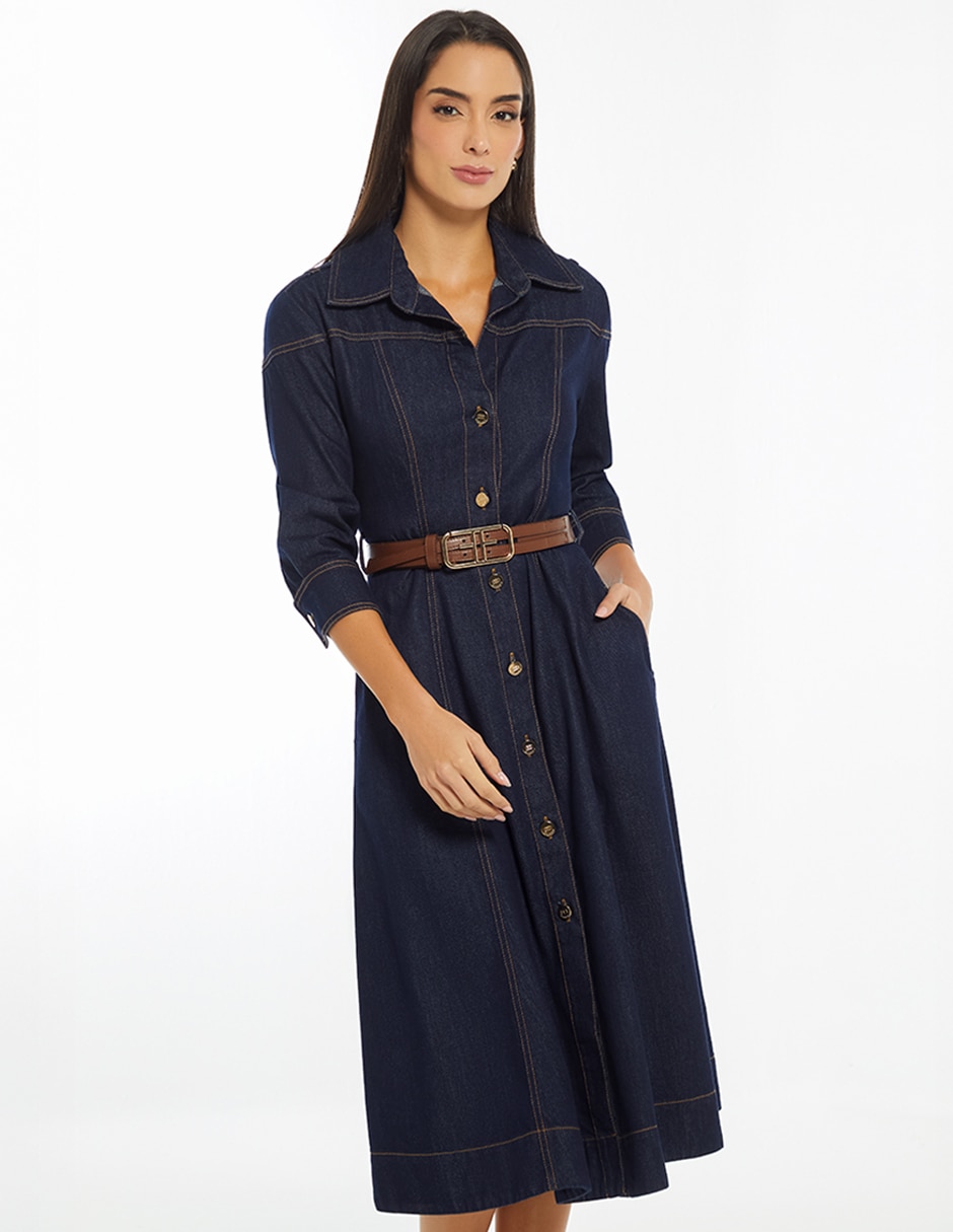 Vestido midi casual Luxury Dark Denim para mujer