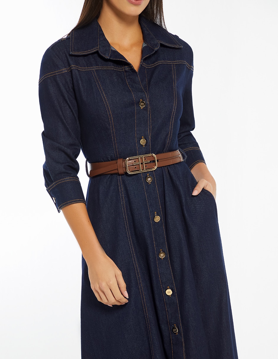 Vestido midi casual Luxury Dark Denim para mujer