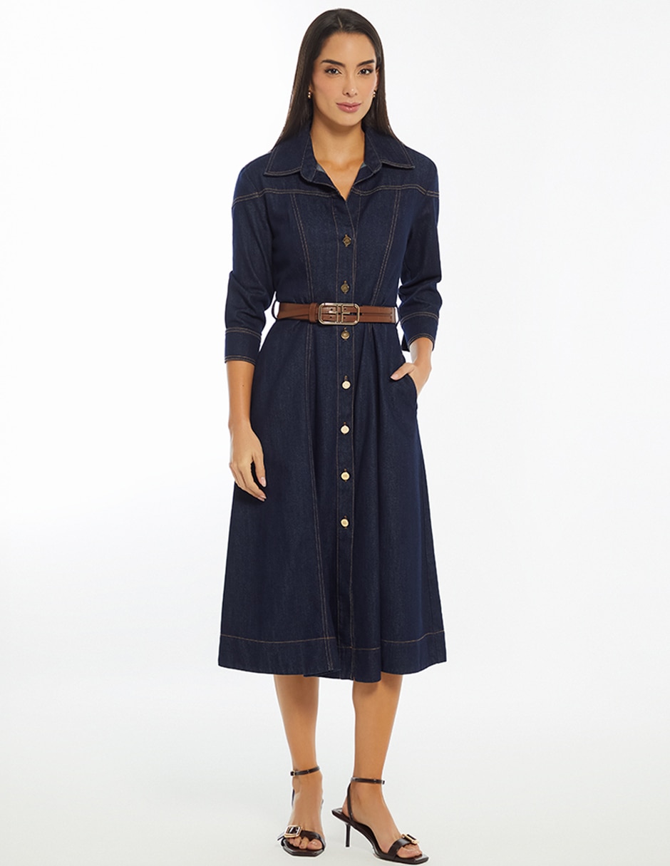 Vestido midi casual Luxury Dark Denim para mujer Vestido midi casual Luxury Dark Denim para mujer