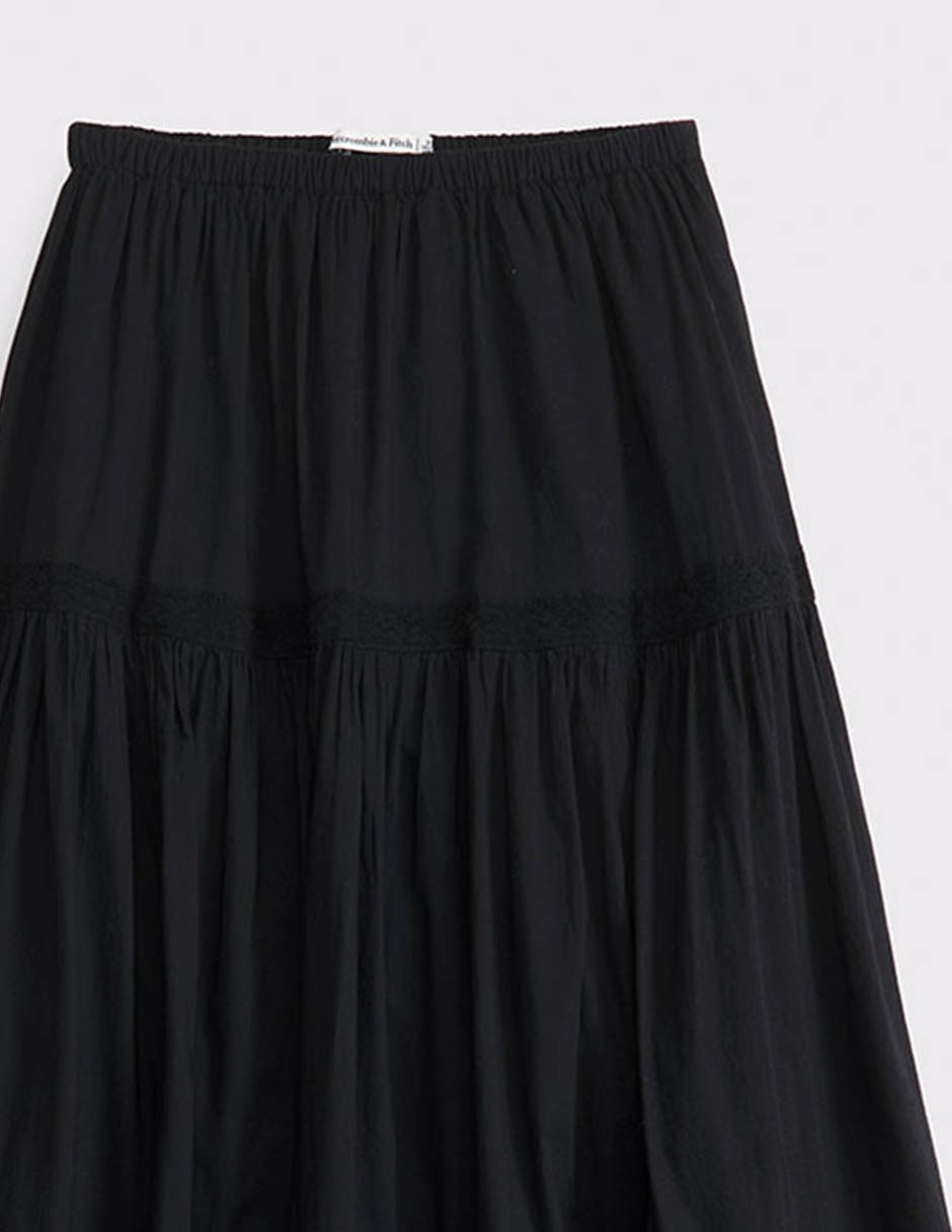 Falda maxi Abercrombie & Fitch de algodón a la cintura alta