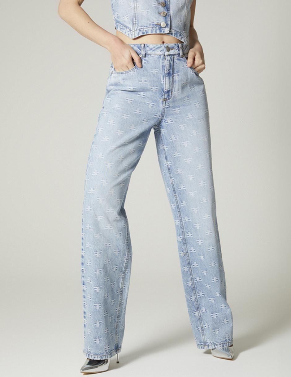 Jeans bota denim logomania para mujer