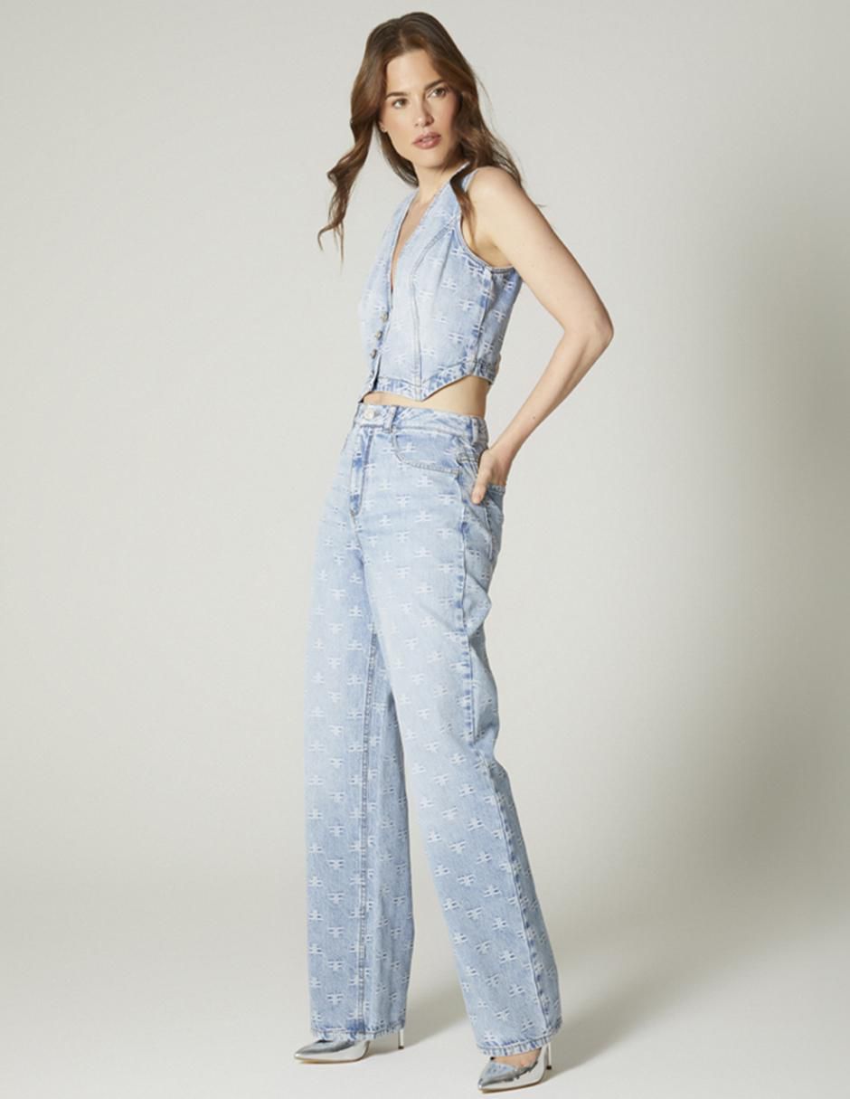 Jeans bota denim logomania para mujer
