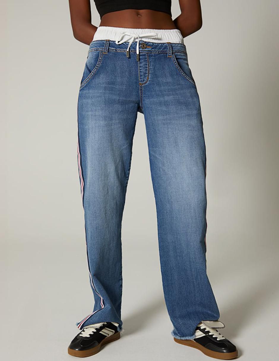Jeans bota moleton foison sporty striped denim para mujer