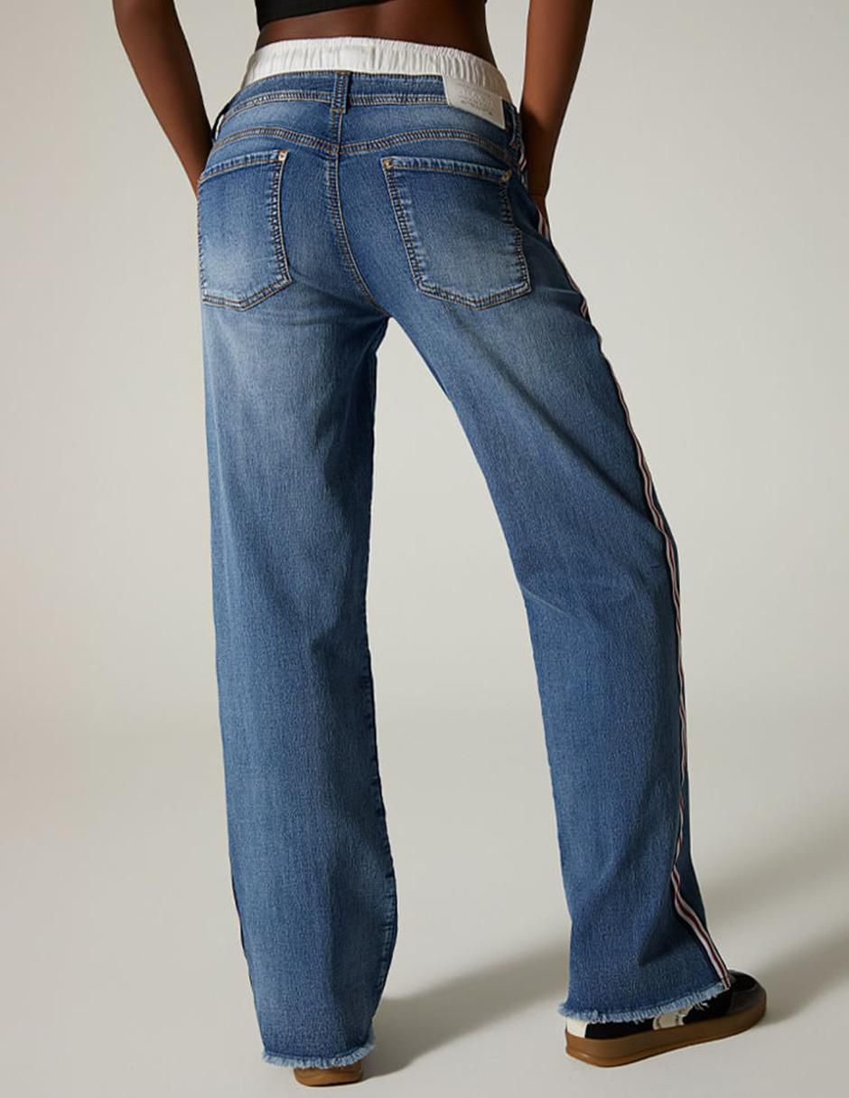 Jeans bota moleton foison sporty striped denim para mujer