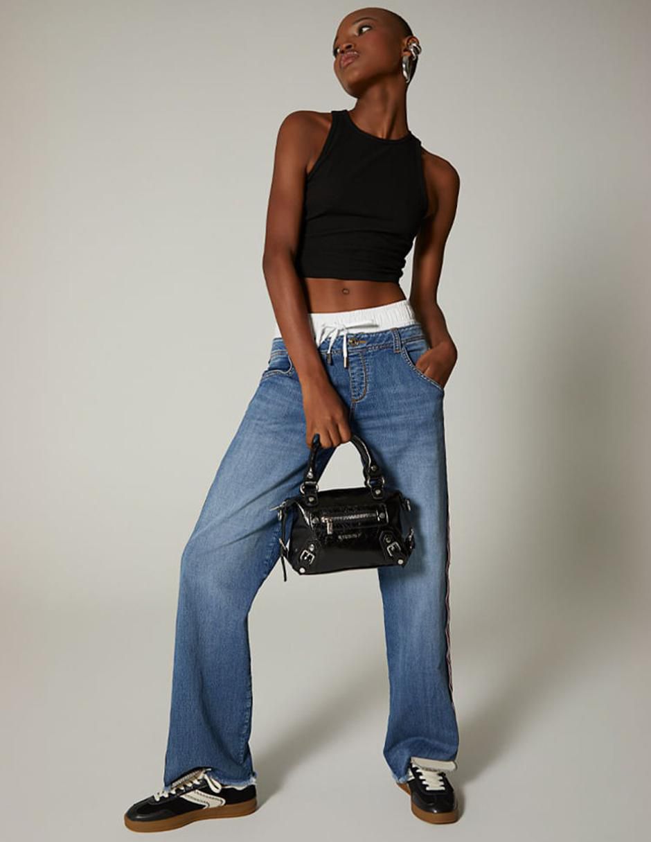 Jeans bota moleton foison sporty striped denim para mujer