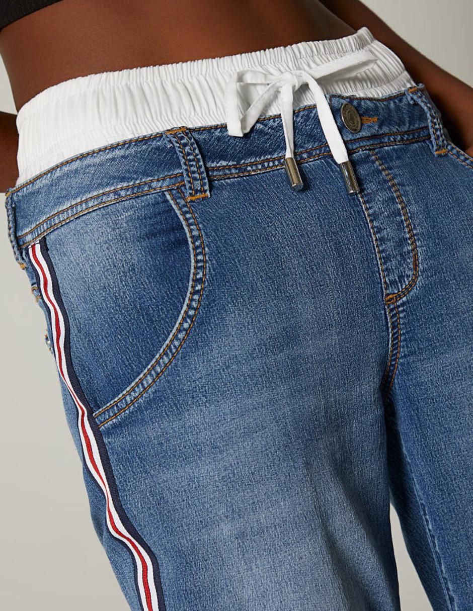Jeans bota moleton foison sporty striped denim para mujer