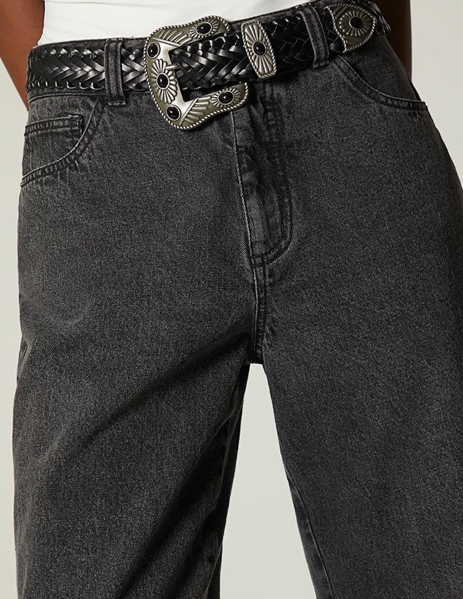 Jeans acampanado black denim western para mujer