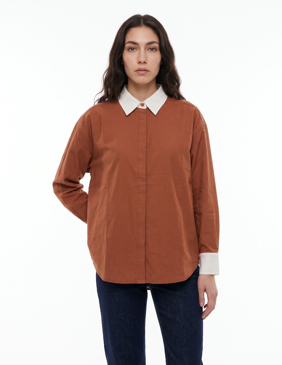Camisa de algodón manga larga para mujer