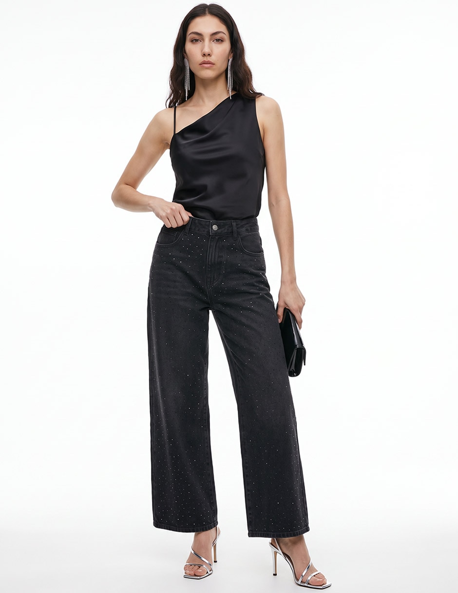 Jeans amplio corte cintura para mujer 3