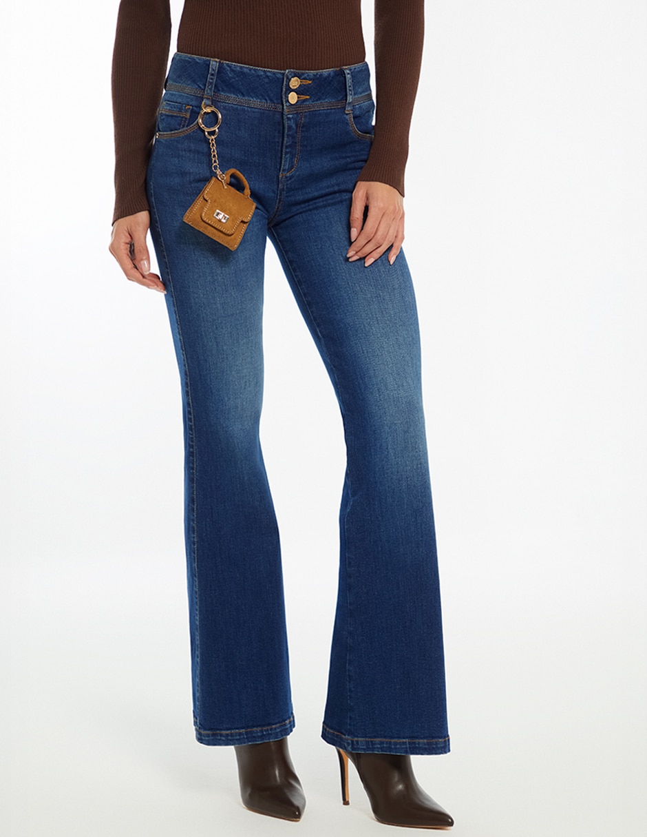 Jeans regular acampanado cintura baja akora para mujer Jeans regular acampanado cintura baja akora para mujer