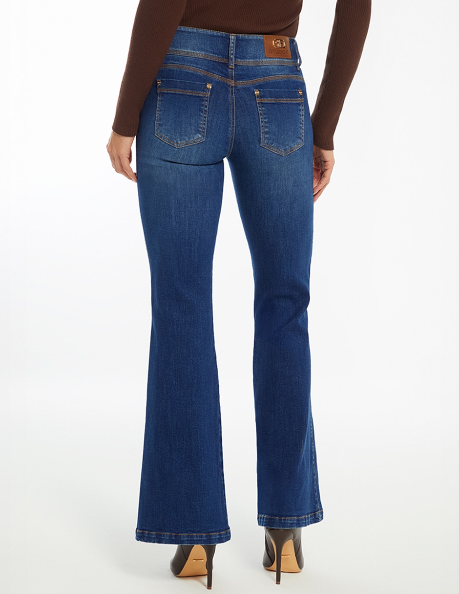 Jeans regular acampanado cintura baja akora para mujer
