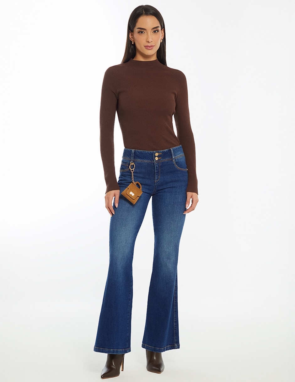 Jeans regular acampanado cintura baja akora para mujer
