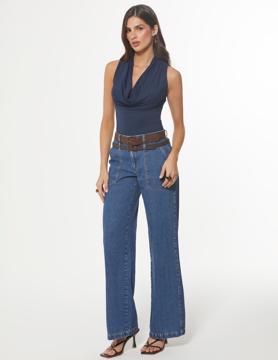 Body cuello drapeado escote v para mujer 3