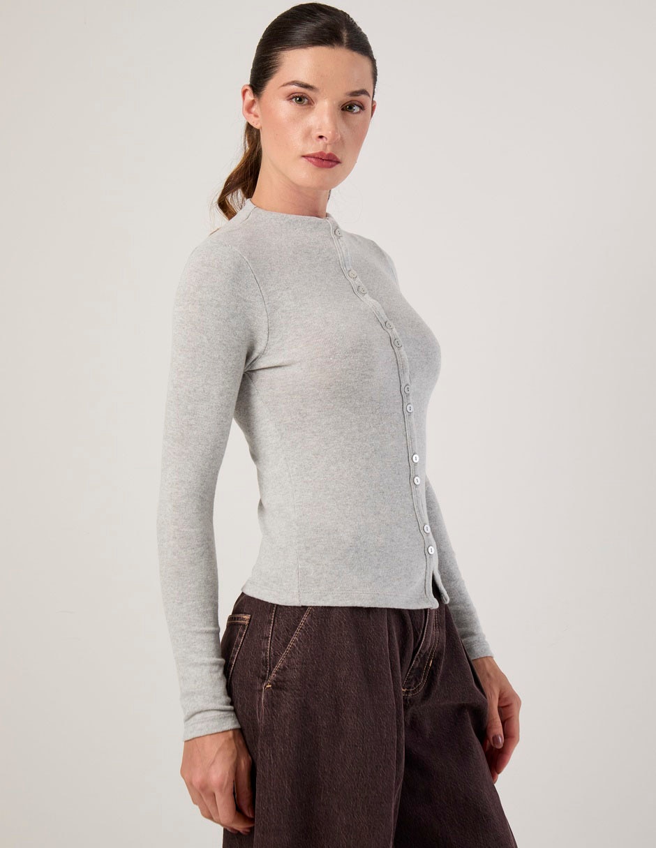 Suéter cuello con botón para mujer