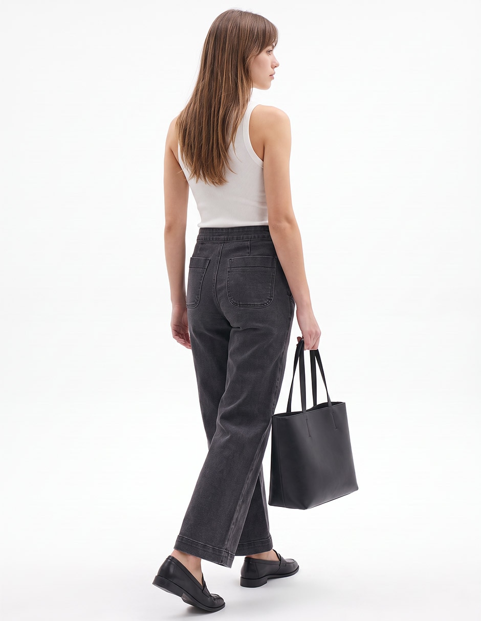 Jeans relaxed wide leg corte cintura para mujer 2