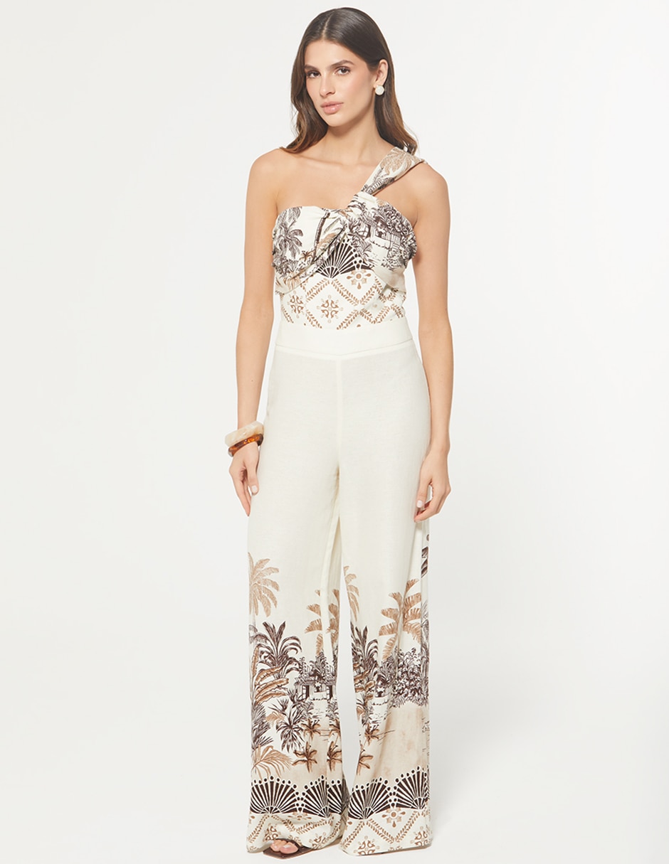 Jumpsuit de Lino Casual estampado Gráfico para mujer