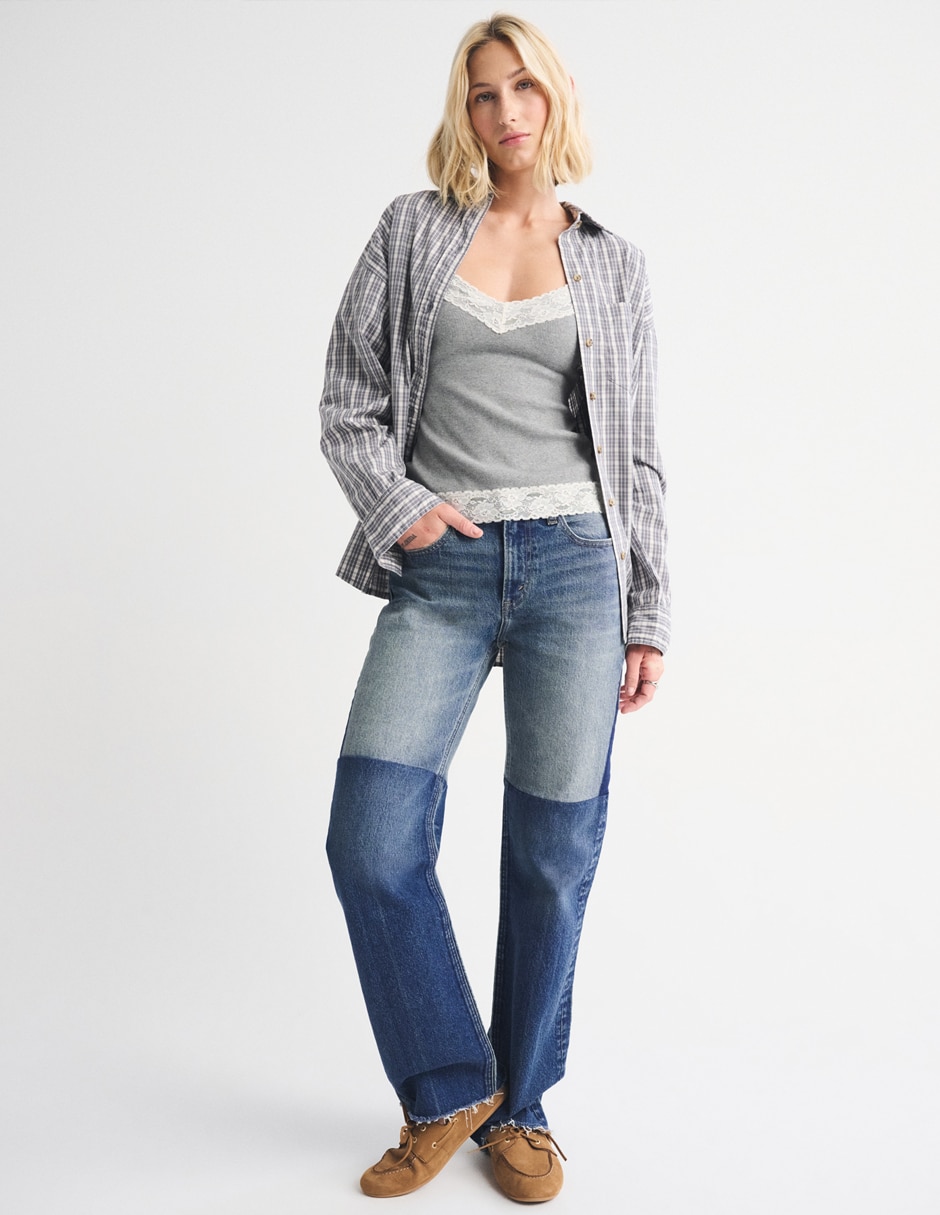 Jeans relajado corte cintura alta para mujer 5