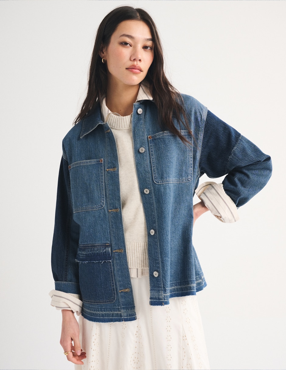 Chamarra denim impermeable de algodón para mujer 6