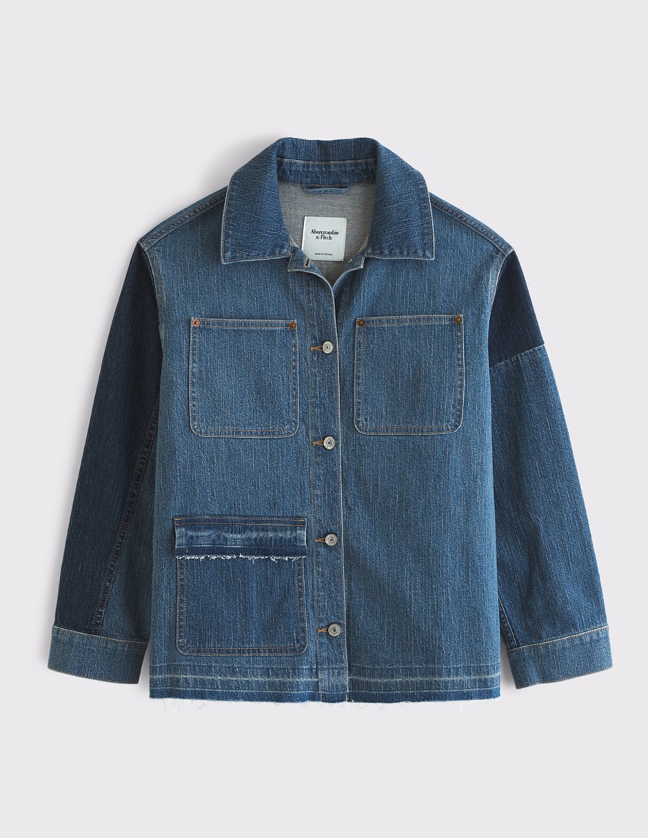 Chamarra denim impermeable de algodón para mujer