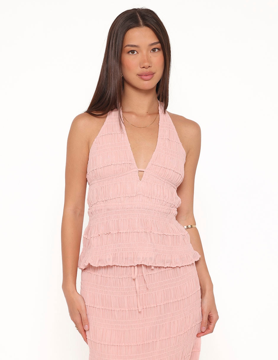 Top cuello halter escote V tirante delgado Top cuello halter escote V tirante delgado