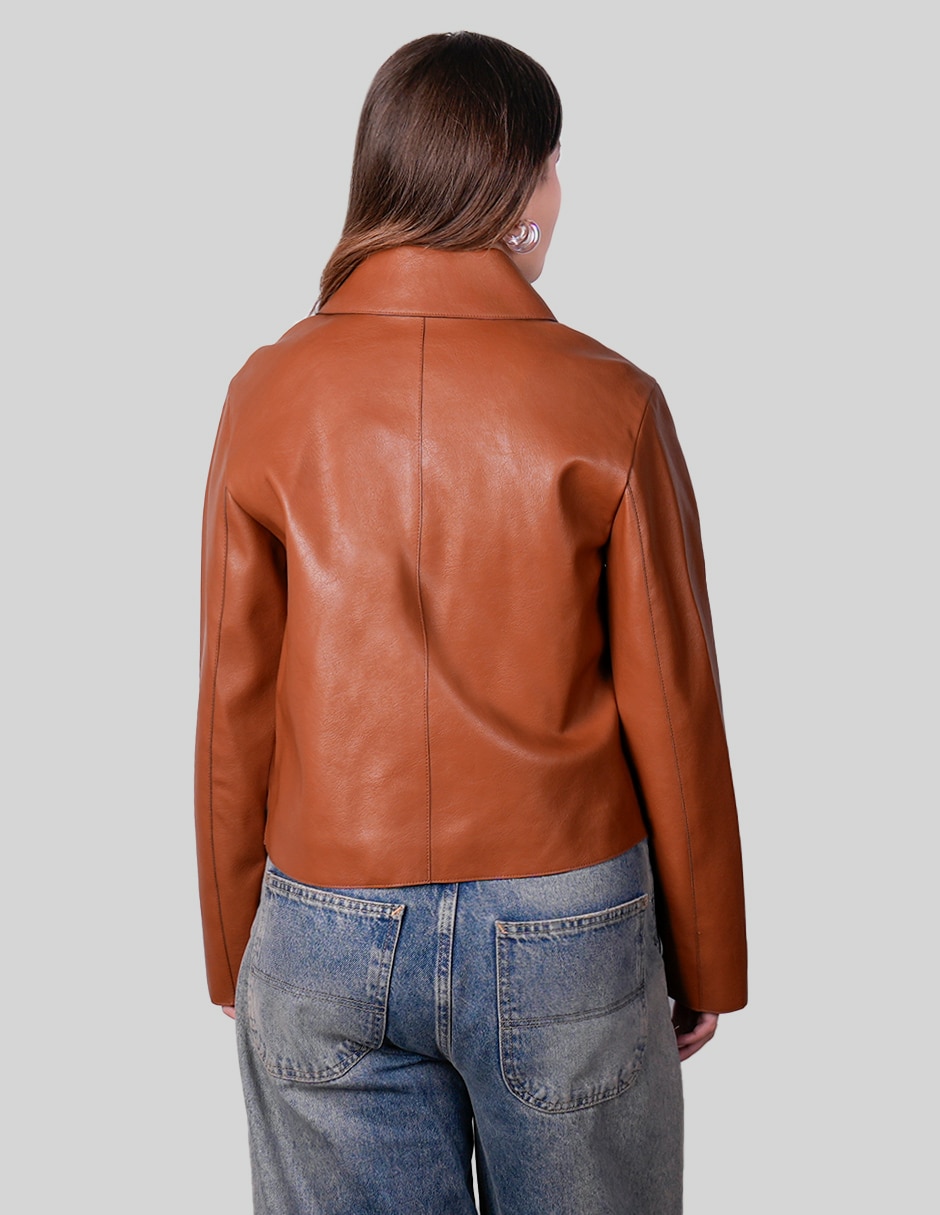 Chamarra casual impermeable de vinipiel para mujer 3