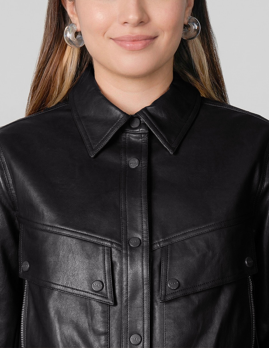 Chamarra casual map impermeable de vinipiel para mujer