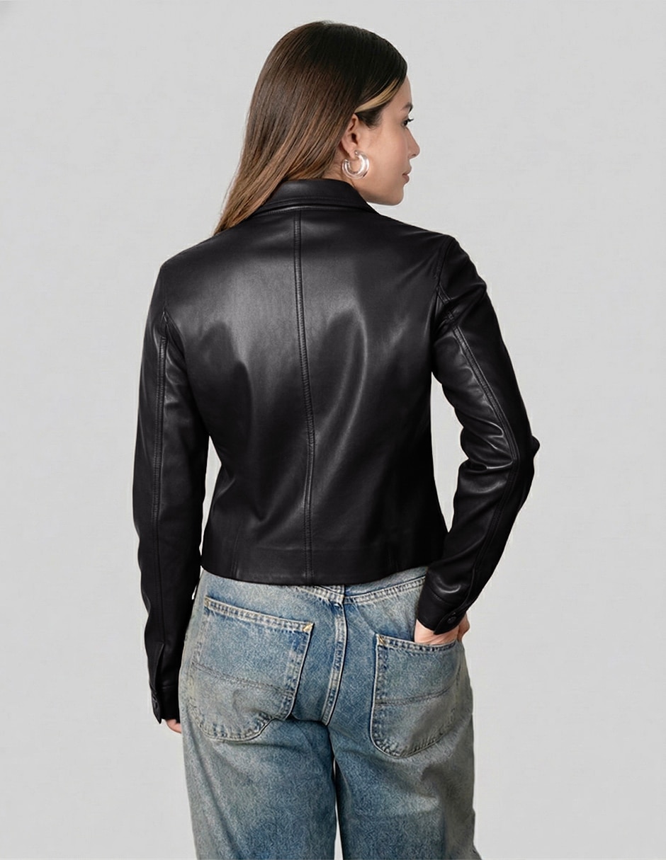 Chamarra casual map impermeable de vinipiel para mujer