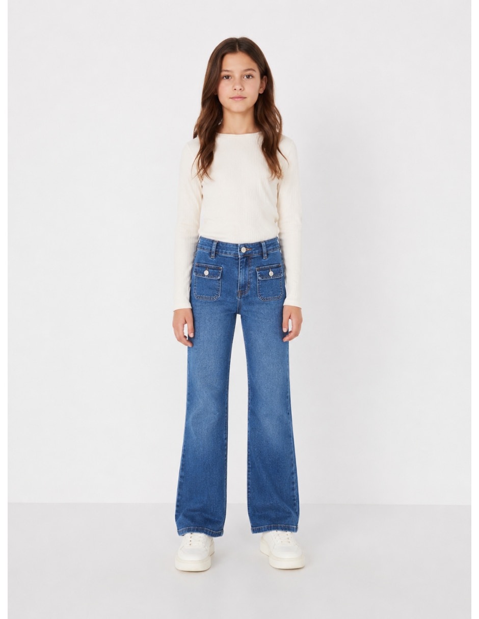 Jeans wide leg corte cintura alta para mujer 2