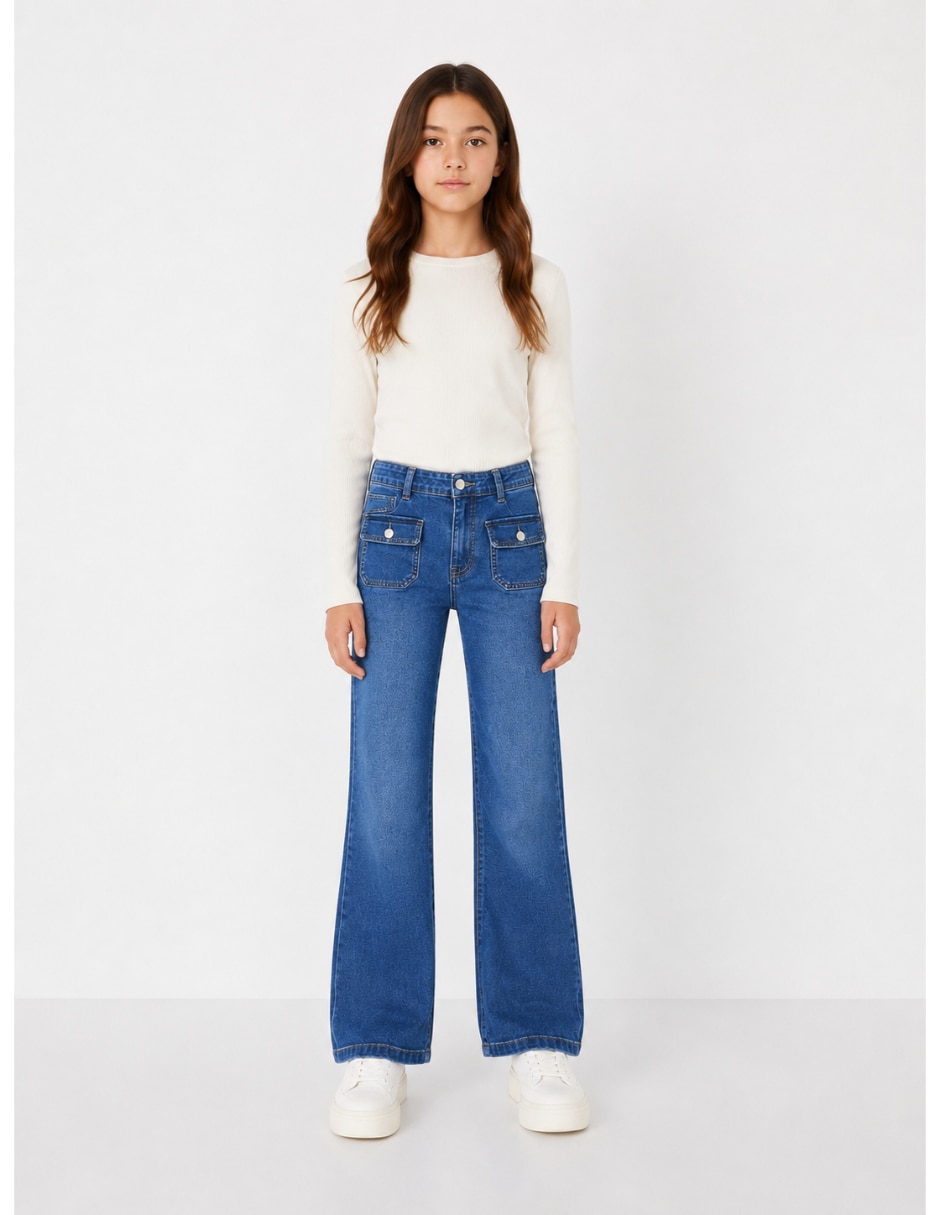 Jeans wide leg corte cintura alta para mujer 4