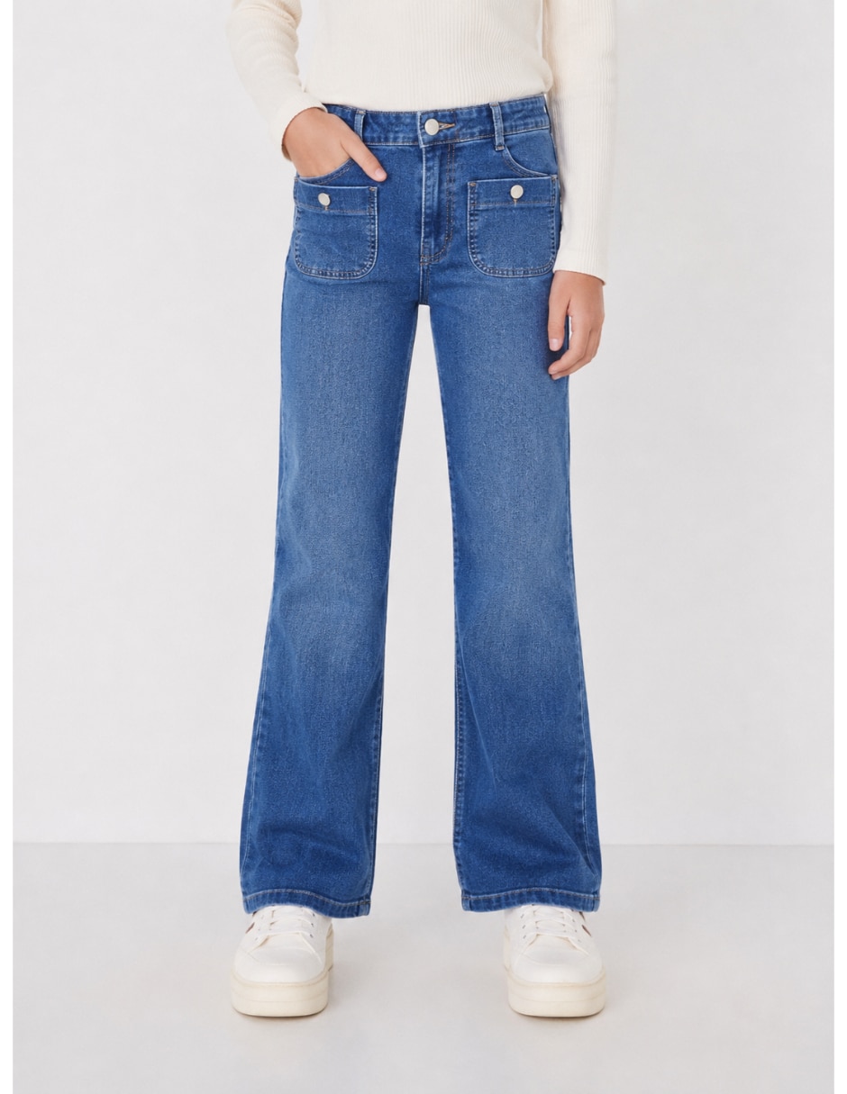 Jeans wide leg corte cintura alta para mujer