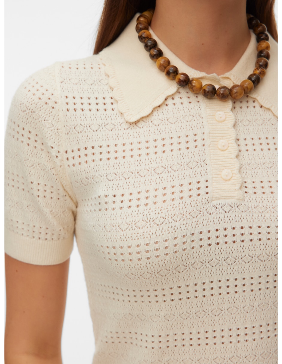 Playera manga Al Codo 10340101 cuello Escarola para mujer 3