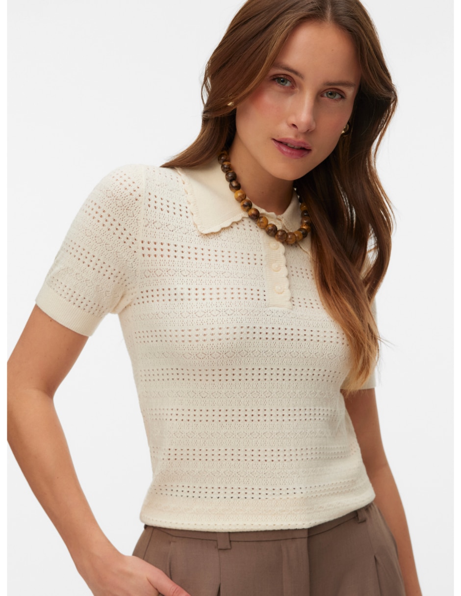 Playera manga Al Codo 10340101 cuello Escarola para mujer