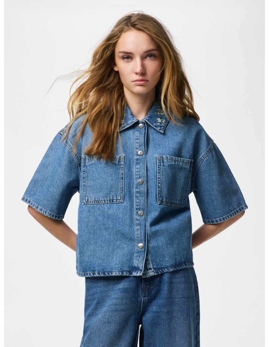 Camisa de algodón manga corta para mujer