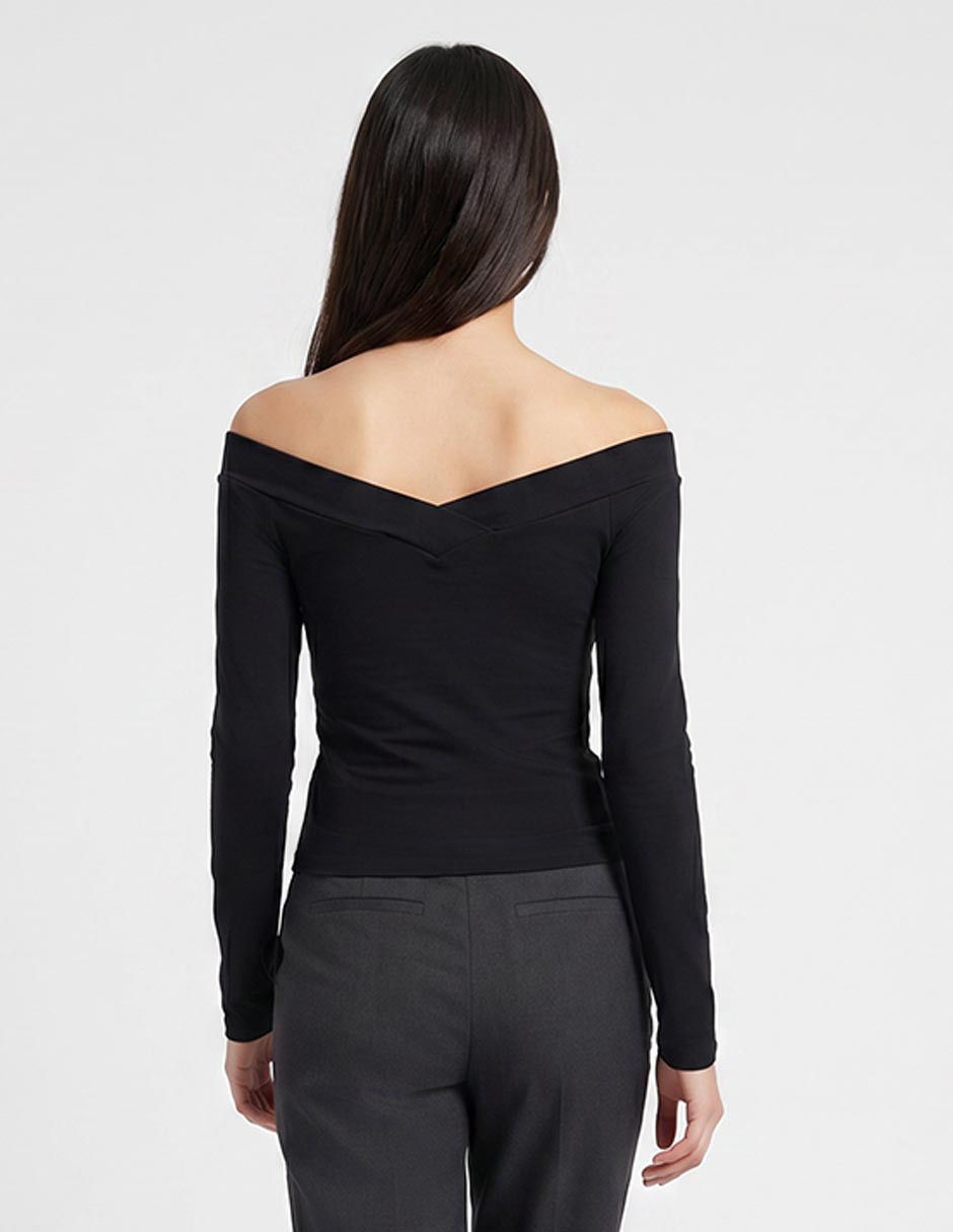Playera manga larga cuello v para mujer 2