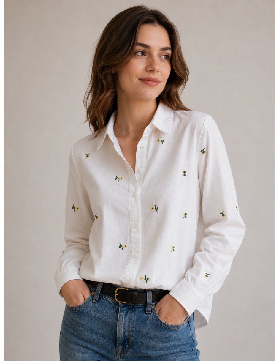 Camisa de algodón manga larga para mujer 4