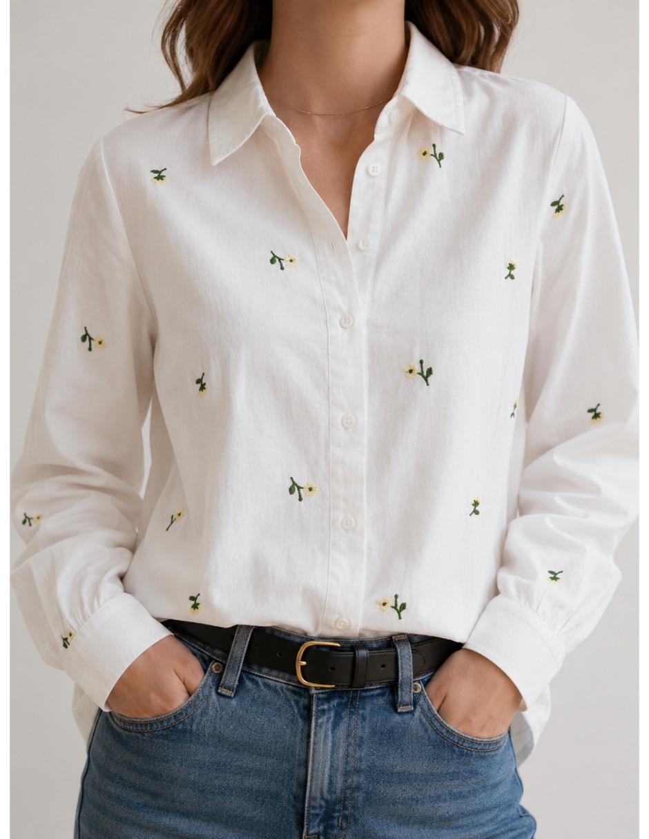 Camisa de algodón manga larga para mujer