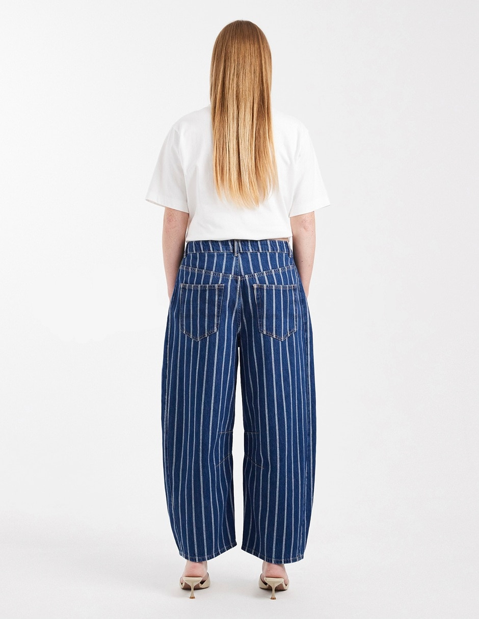Jeans regular wide leg media cintura para mujer 2