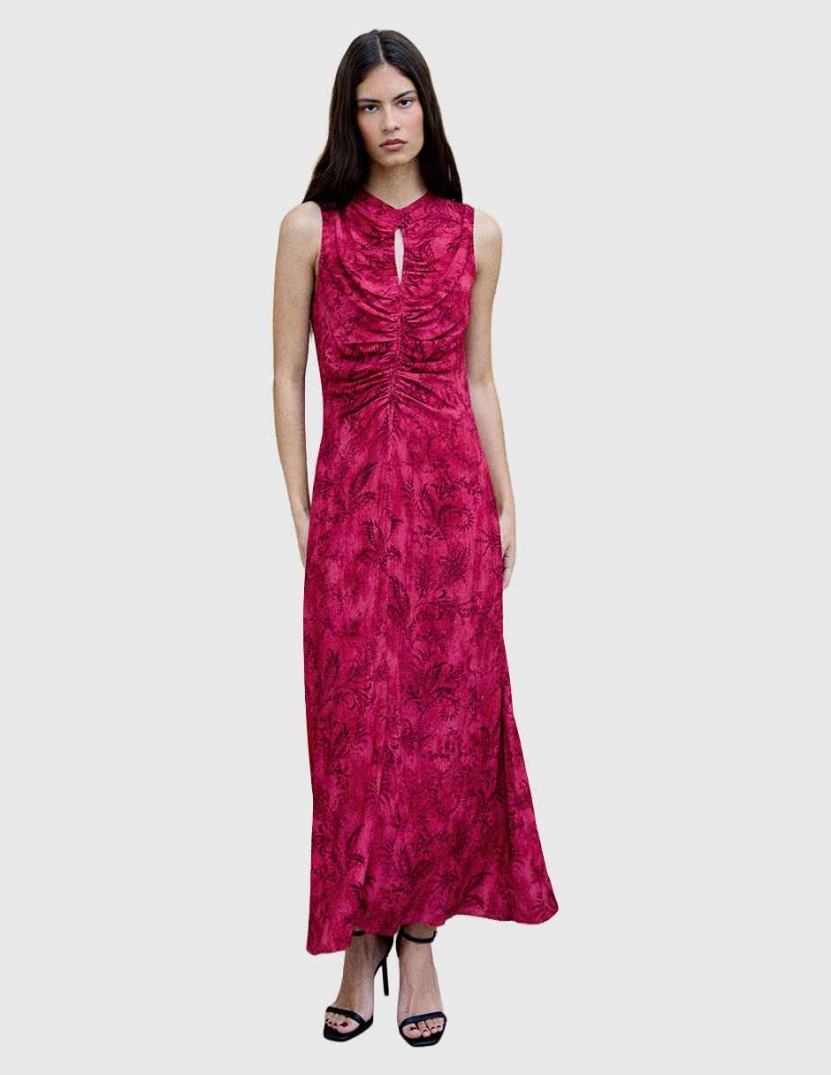 Vestido largo de fiesta escote con cuello