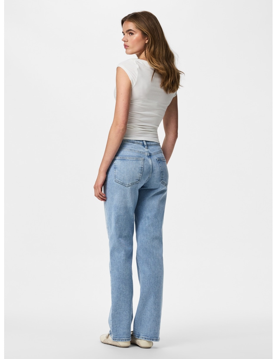 Jeans regular straight corte media cintura para mujer 2