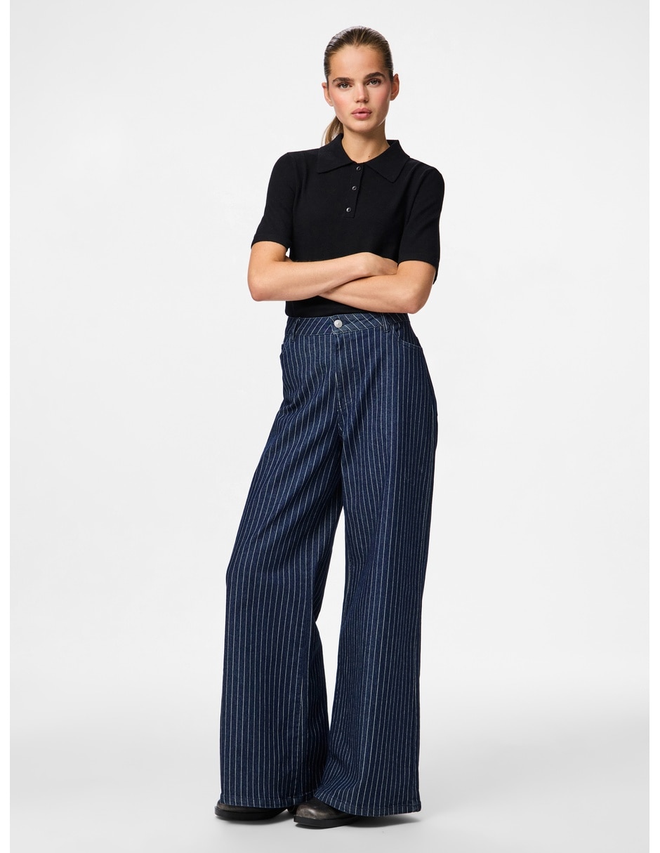 Jeans regular wide leg corte cintura alta para mujer 6