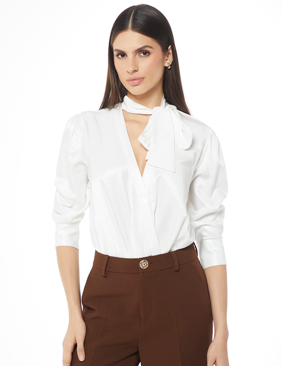 Body cuello con amarre escote V para mujer