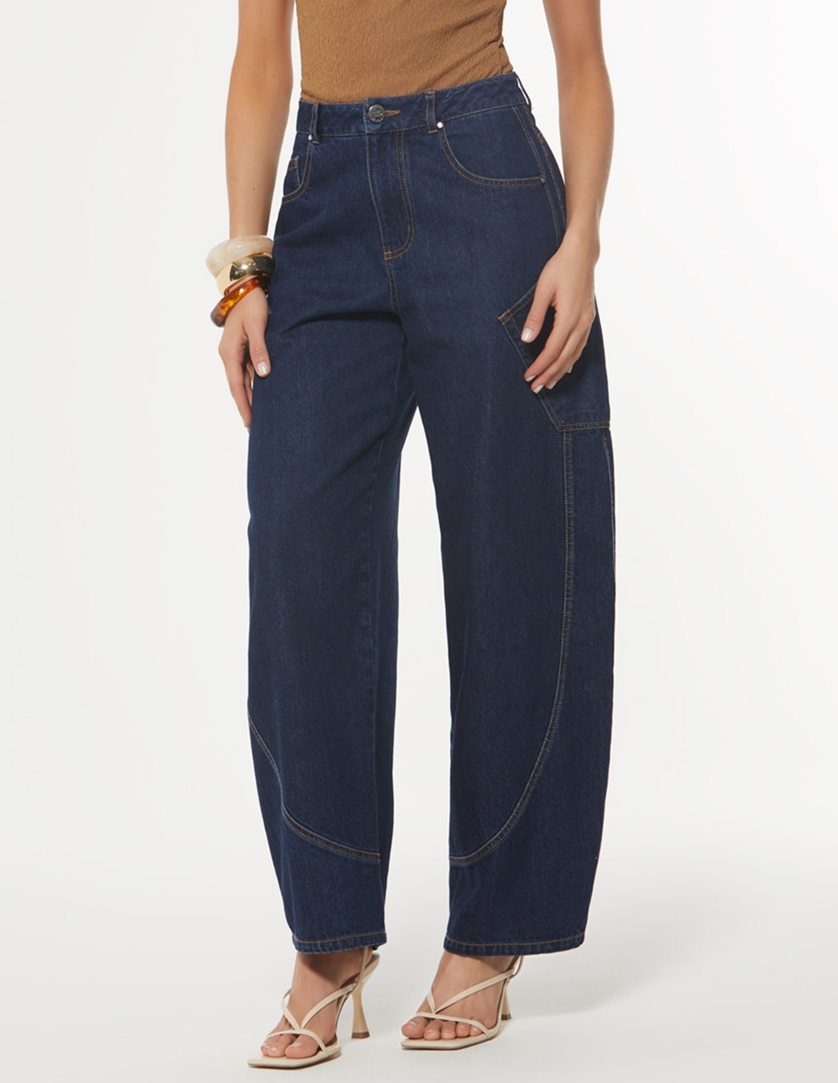 Jeans cargo barrel para mujer