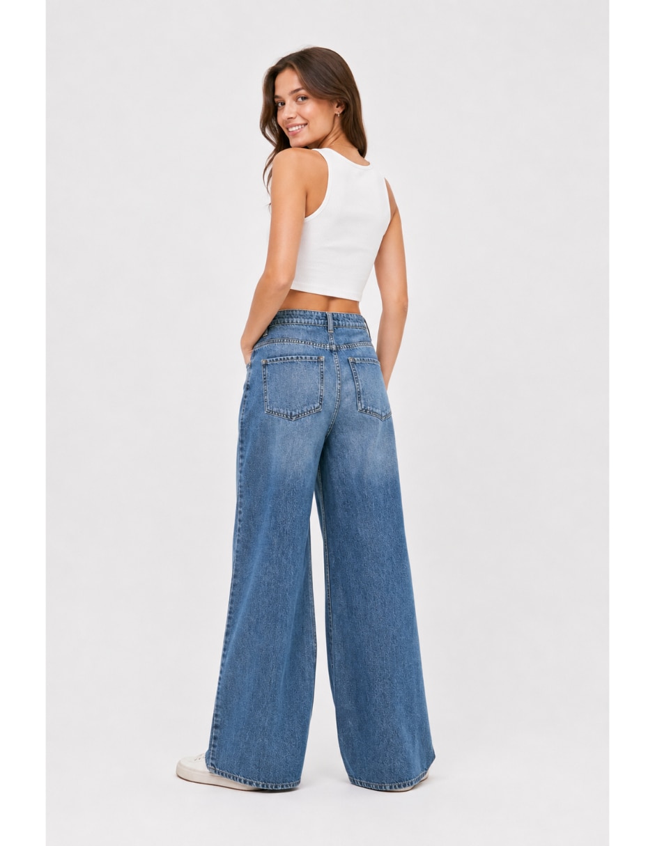 Jeans wide leg media cintura para mujer 4