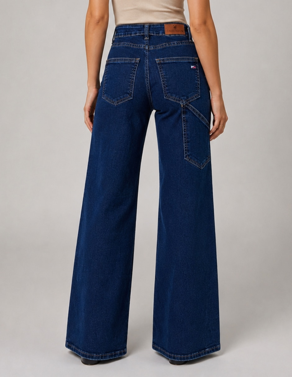 Jean Wide Leg cintura alta 25271-D bolsas parche para mujer