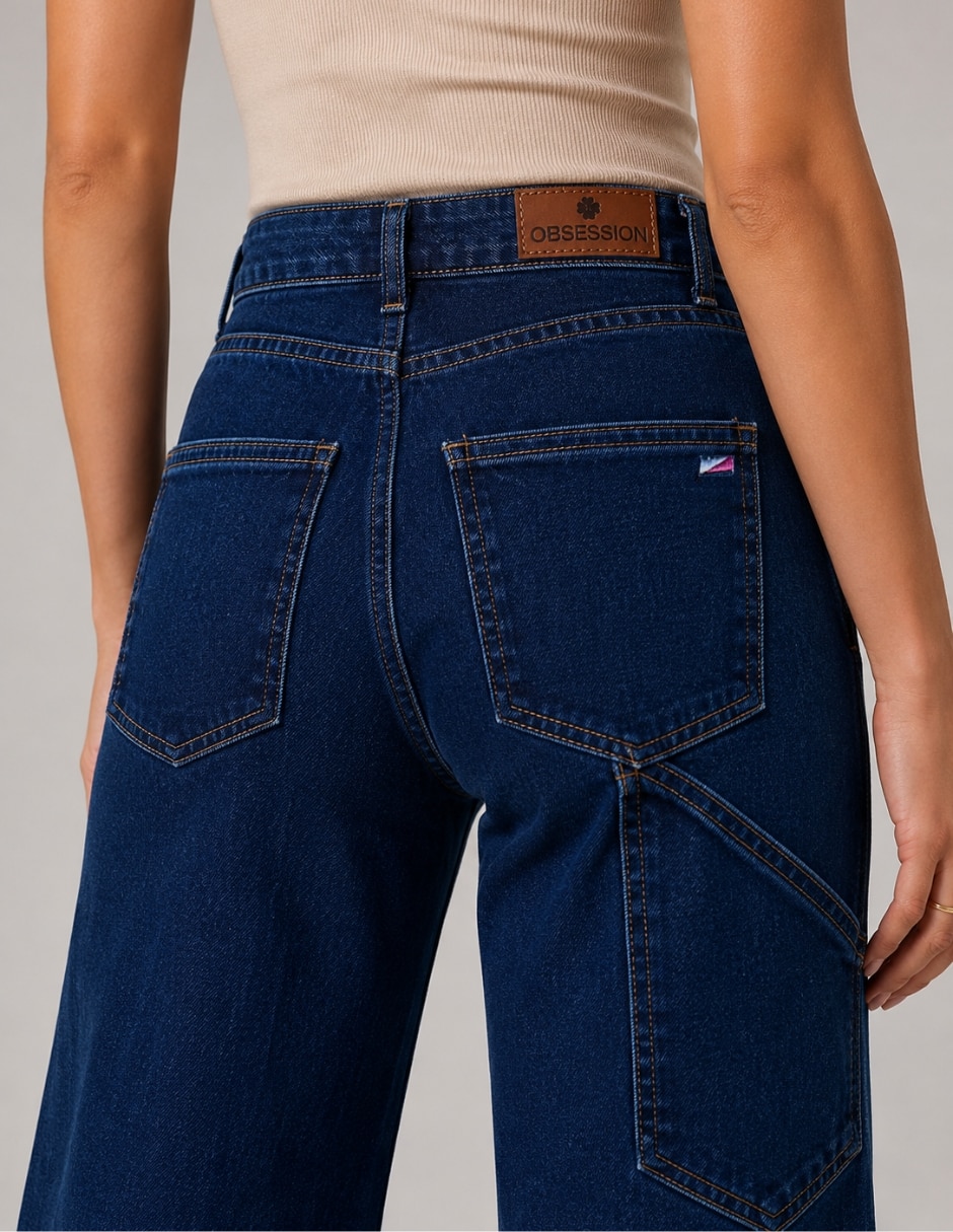 Jean Wide Leg cintura alta 25271-D bolsas parche para mujer