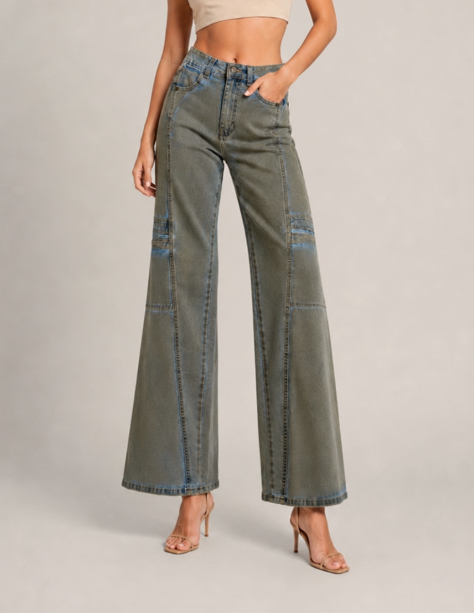 Jeans wide leg 25357-d gamuzado para mujer